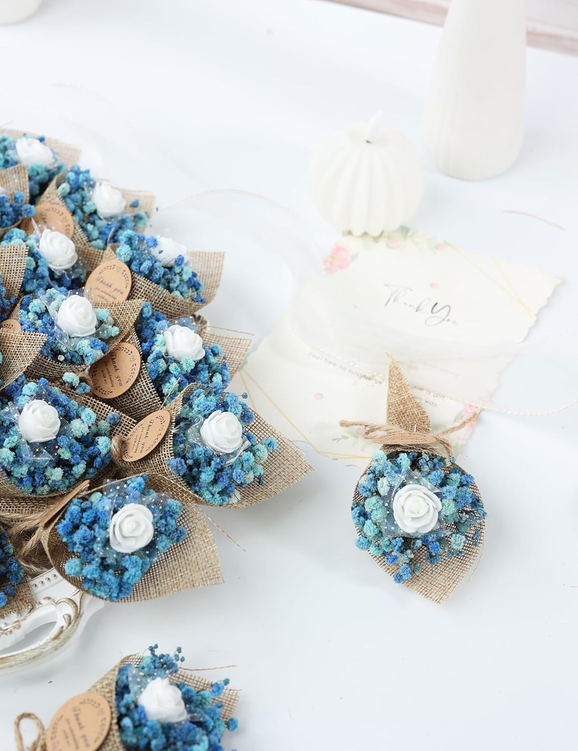 20-Piece set Mini Magnet Dried Flowers Bouquet for Wedding Favors for Guests, Baby Shower Party Favors, Bridal Shower Gifts, Baptism, Thank You Favor. (navy blue)