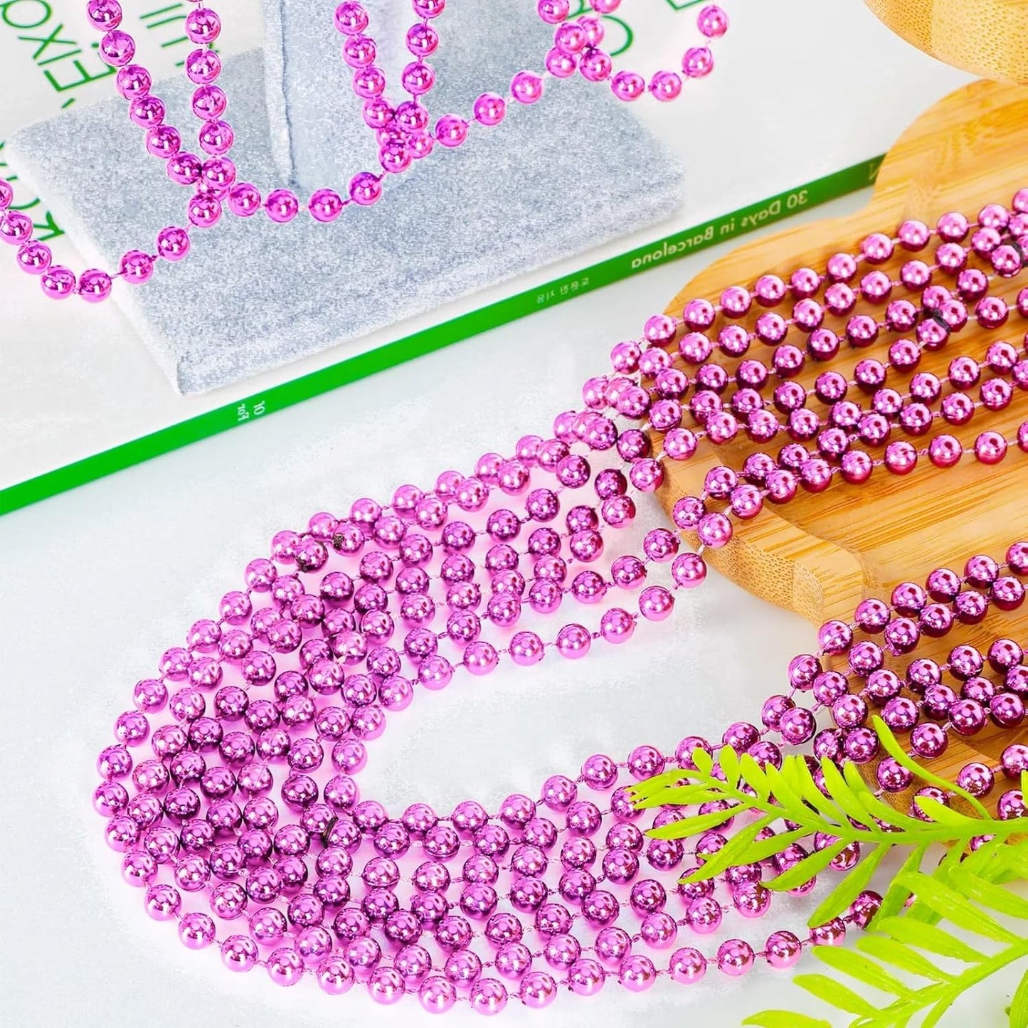 24PCS Bead Necklace, Breast Cancer Awareness Beaded Necklaces Stuff, 33" Mardi Gras Beads Necklace Costume, Festival Parade Throw Accessories for Wedding Birthday Gender Reveal Party Events Supplies