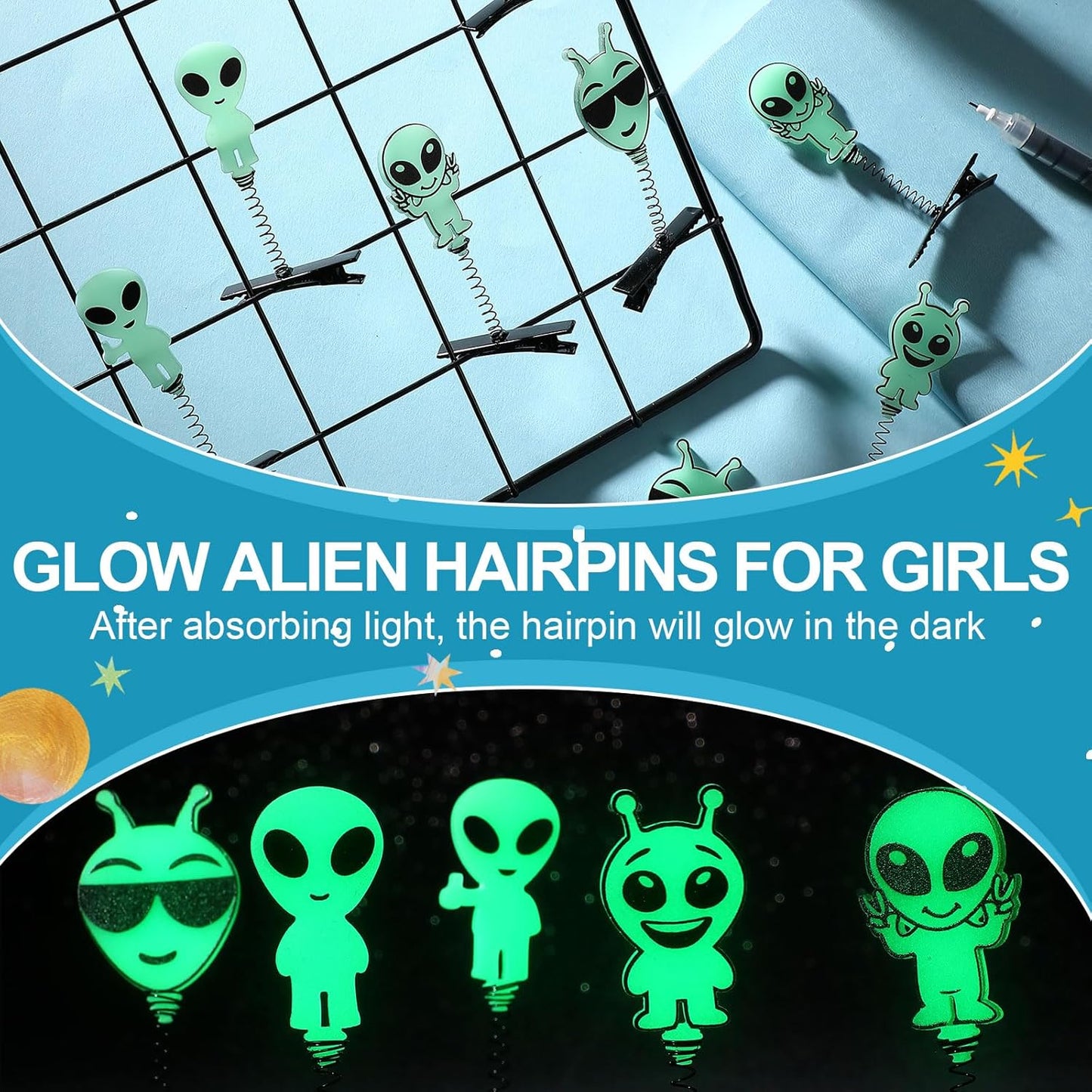 30 Pcs Mini Glow Hair Clips Girls Rave Hair Clips for Women Christmas Music Festival Holiday Party Supplies (Alien)