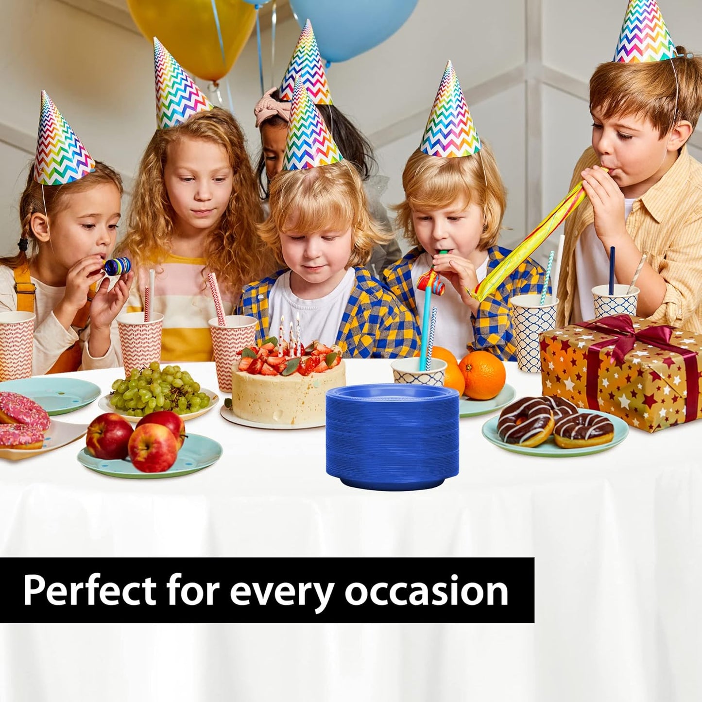 Hanna K. Signature Collection Blue Plastic Plates 9 Inch - 600 count Solid Round Party For Weddings, BBQs, Birthday Disposable Dessert (82290 (case))