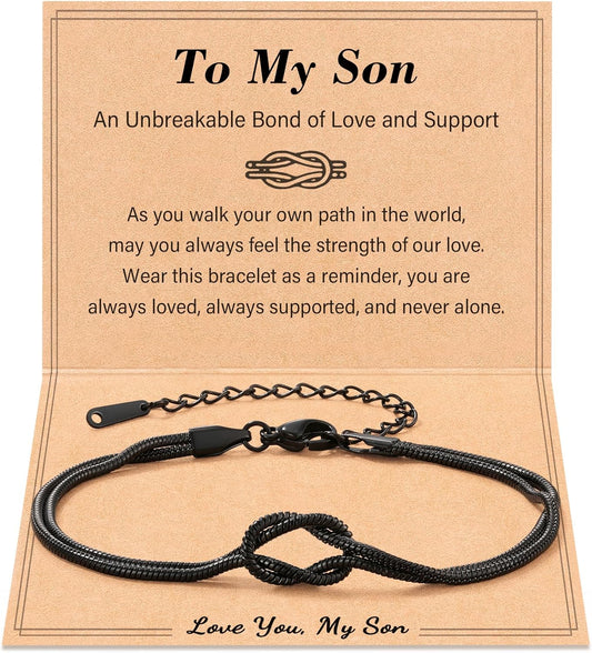 Tarsus To My Men/Husband/Son Bracelet, Black Love Knot Bracelet Jewelry Christmas Birthday Anniversary Valentine Gift Ideas