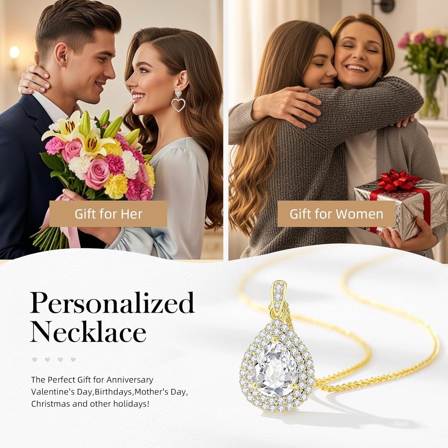 Gold Necklace for Women-Teardrop Birthstone Pendant-18K Gold Plated Chain with Light-Up Gift Box, Jewelry for Women,Anniversary Birthday Gifts for Her Wife Girlfriend Mom,Womens Jewelry