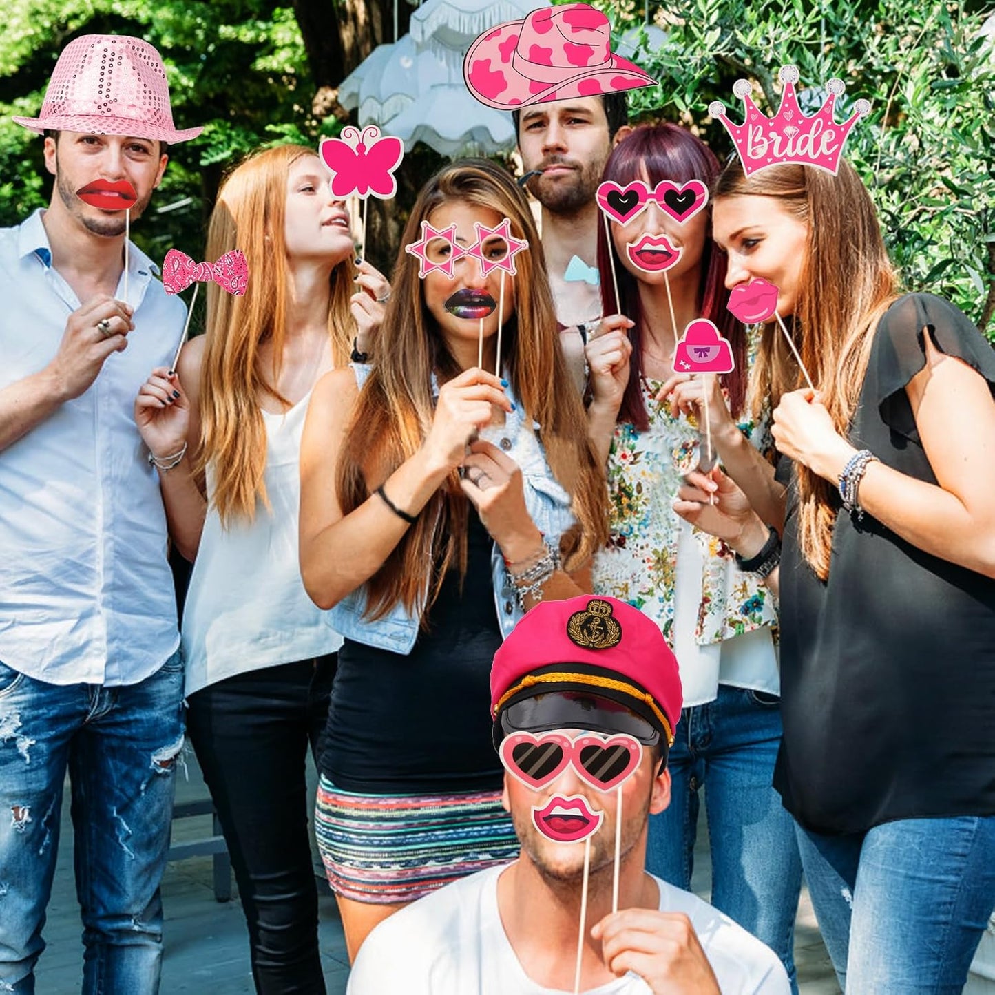 Bulk Premium Hot Pink Funny Photo Booth Props Set for Women, Cute Hot Pink Hats, Glasses, Wig, Inflatable Props, PhtotBooth Props Kit for Girls Bachelorette, Wedding, Bridal Shower and All Occasions