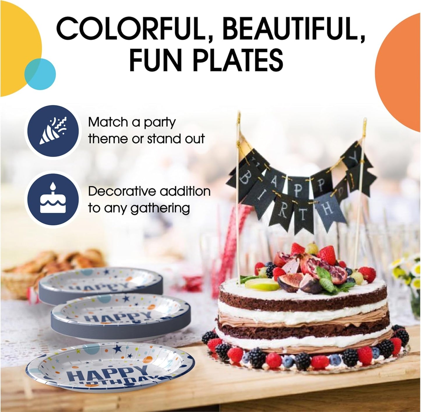 Exquisite Blue Happy Birthday Plates 7" Birthday Paper Plates 100 Pcs Blue Party Plate | Disposable Heavy Duty 350 Gsm Disposable Plate For Party Supplies And Decorations