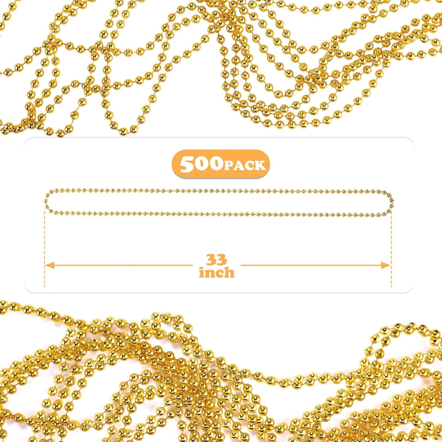 220 PCS Gold Bead Necklace, 33 Inch Mardi Gras Christmas Beads, Bulk Metallic Party Beads for Mardi Gras Parade, St Patricks Day, Wedding, Birthday, Pirate Party, Carnival Party Favors