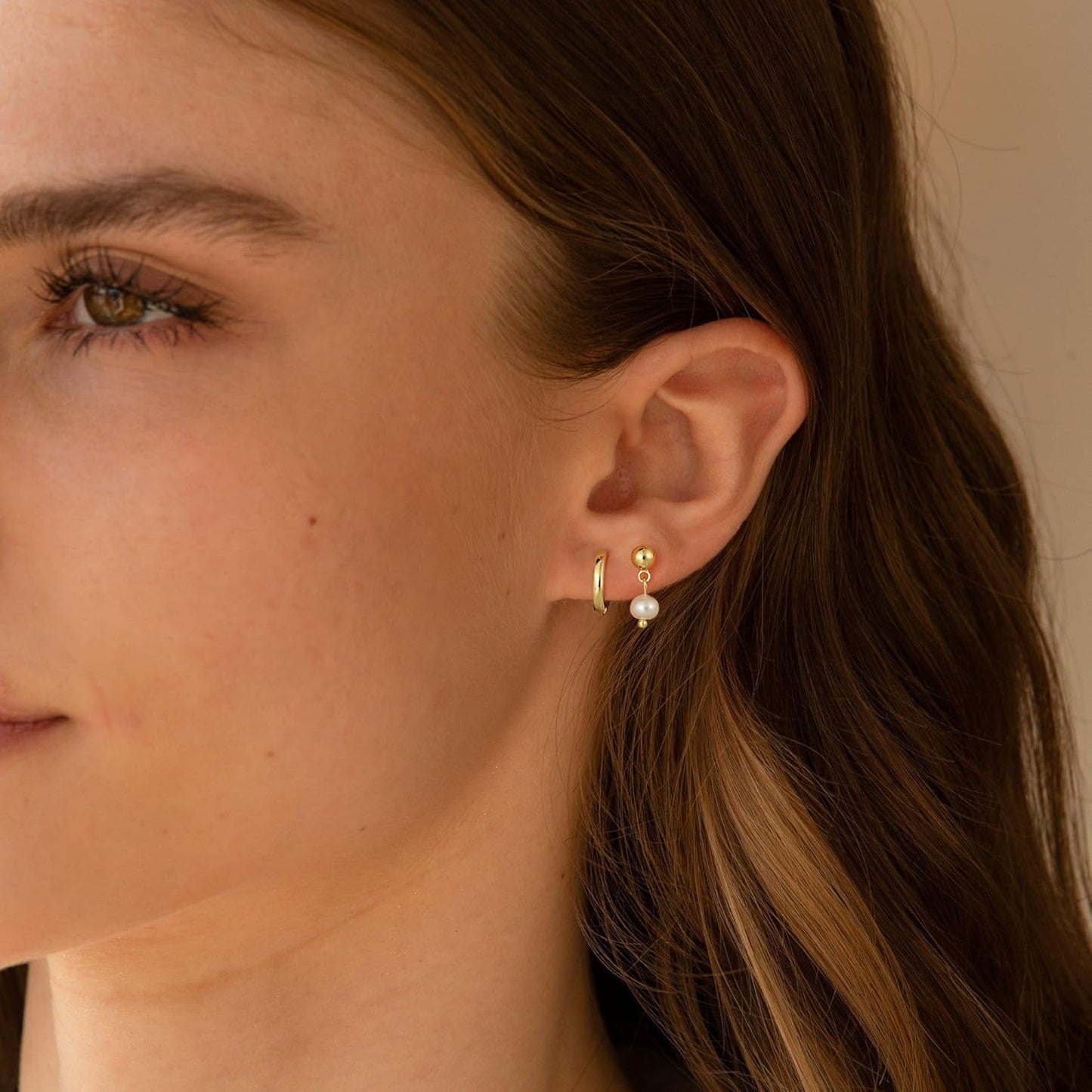 Moodear Gold Earrings for Women No Tarnish - Trendy 14K Gold Plated Pearl Hoop Studs Chain Earrings Stacks for Women Wedding Jewelry Gift