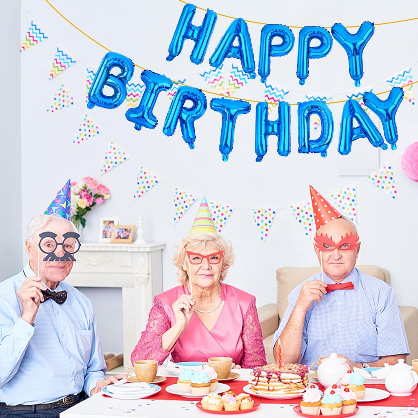 LIOZEOKUN Happy Birthday Balloon Letters 16 inch Mylar Foil Birthday Balloons Banner Sign for Birthday Party Decorations Supplies (Blue)