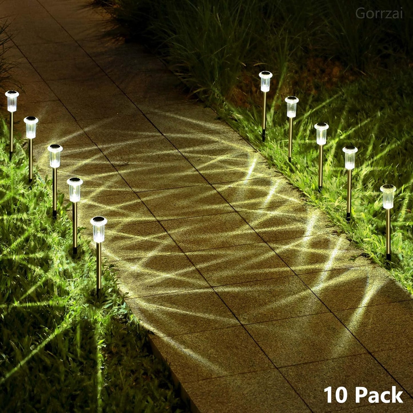 Solar Lights Outdoor 15 Pack Solar Pathway Lights LED Waterproof Stainless Steel Garden Stake for Yard, Outside, Walkway, Sidewalk, Driveway, Lawn (Warm White)