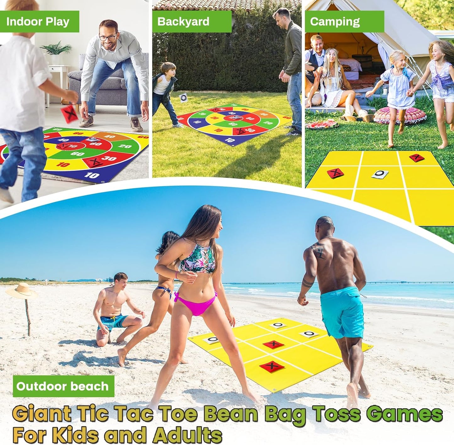 2-in-1 Giant Easter Bean Bag Toss & Large Tic Tac Toe Outdoor Games for Kids Adults-4.5ft Giant Outside Lawn Yard Camping Field Day Games for Kid Family-Backyard Fun Carnival Easter Party Giant Games