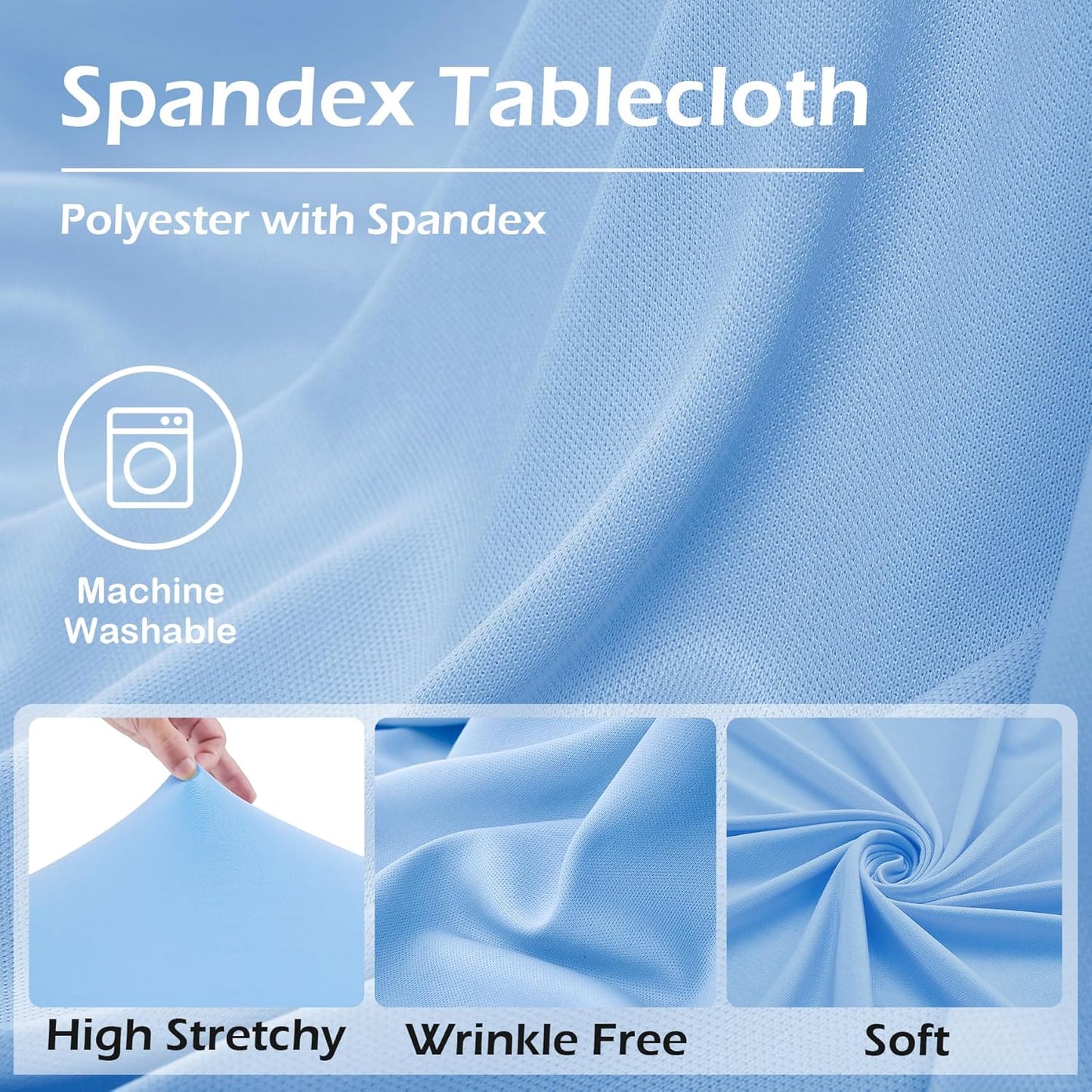4 pk Baby Blue Spandex Tablecloth 6ft with Ruffle Skirt, Wrinkle Free High Stretch Fitted Tablecloths for 6 Foot Rectangle Tables, Blue Eastic Spandex Table Covers 6ft for Parties Banquet Weddings