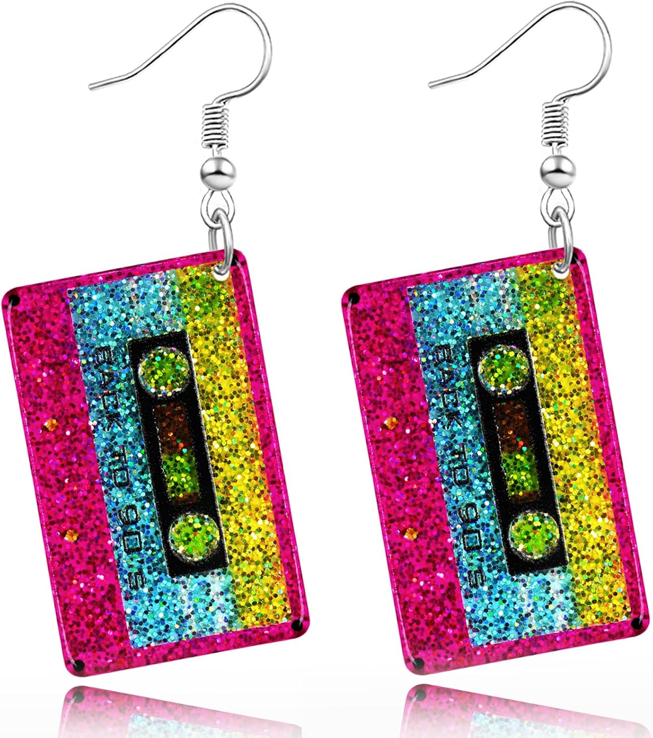 90s 80s Earrings for Women Retro Cassette Tape Earrings Acrylic Radio Tape Drop Dangle Earring for Halloween Cosplay Glow Party Music Festival Costume Accessories