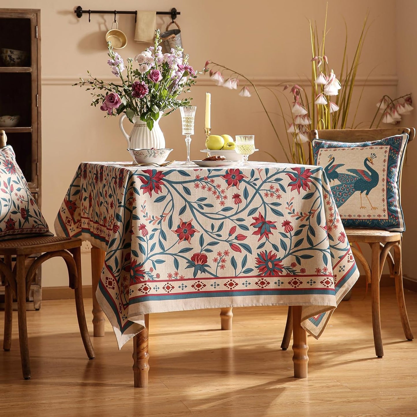 Designer Linen Rectangle Tablecloth,Vintage William Morris Wrinkle Resistant Floral Table Cloth,Decor Table Cover for Kitchen,Dining,Thanksgiving,Christmas,Party,55"*79"-Dorodango B