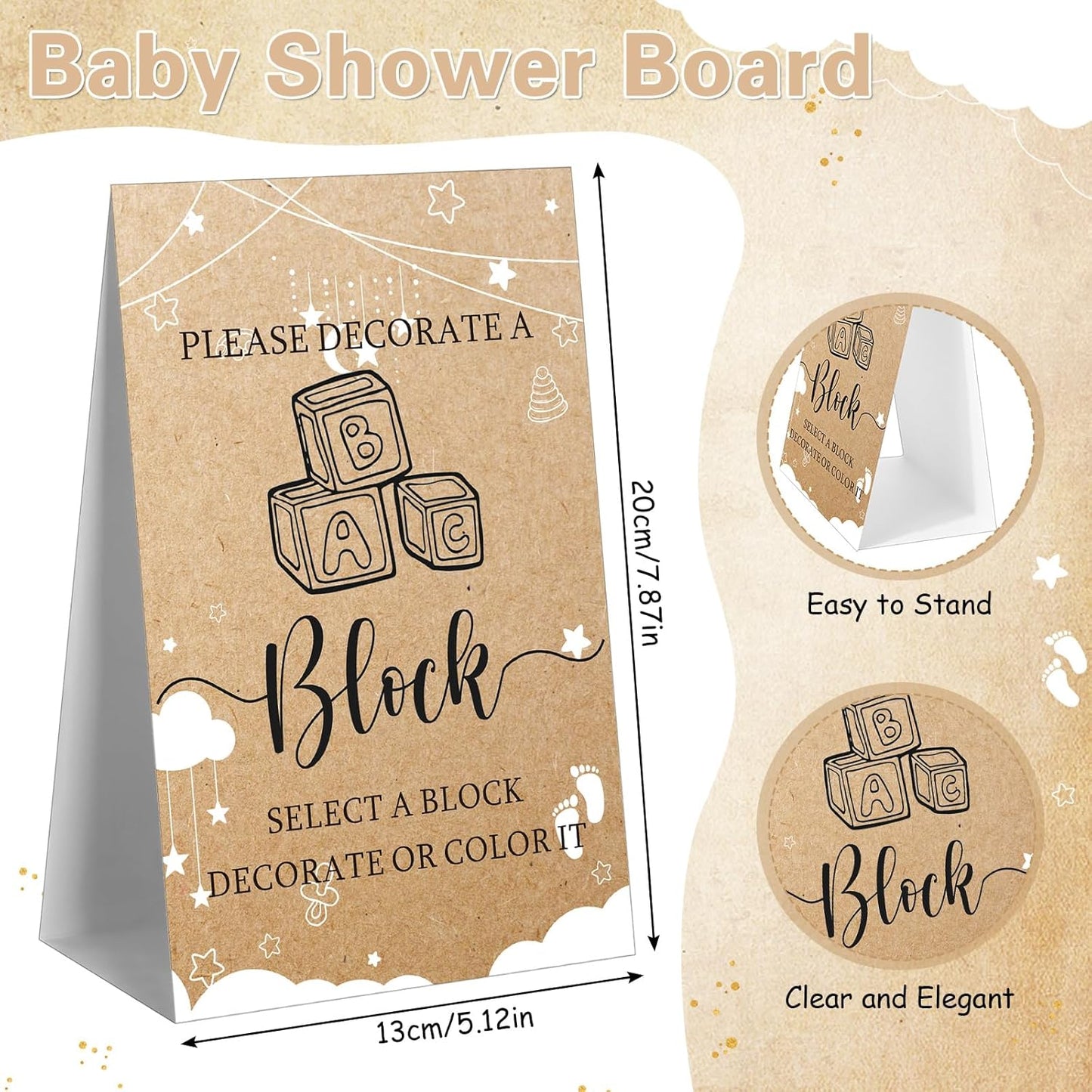 Marsui 136 Pcs Baby Shower Blocks to Decorate Game Kit Includes 98 Wooden Blocks, 36 Markers, 1 Game Sign, 1 Storage Box for Baby Shower Gender Reveal Activity Party Decorations(Cloud)