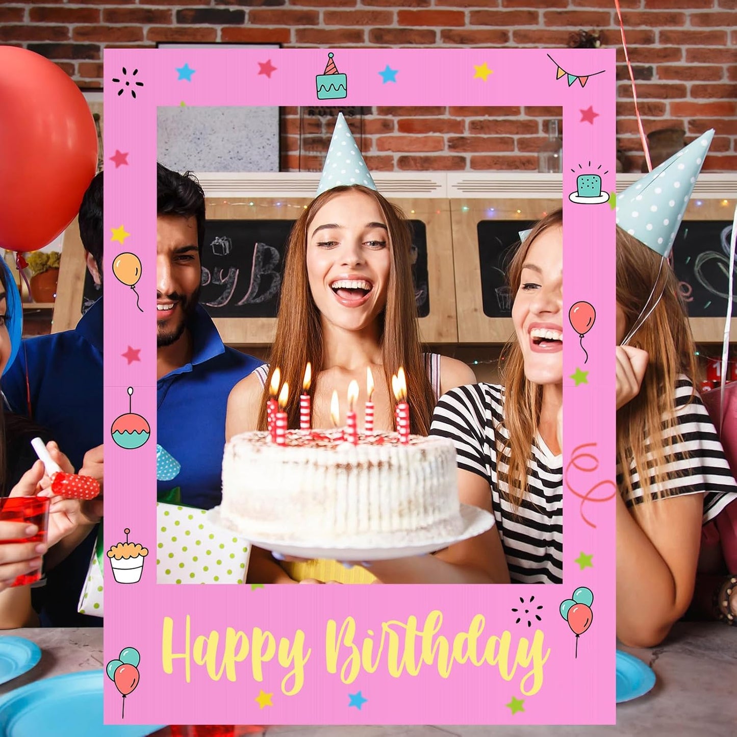 32 x 24 Inch Photo Booth Selfie Frame Prop Booth for Birthday Event Parties Large Blank DIY Cutout Props for Funny Decoration Christmas, Holiday Supplies