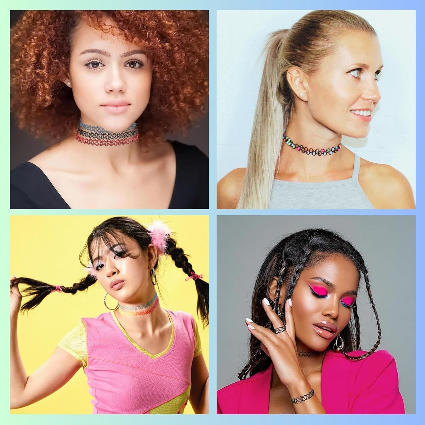 BodyJ4You 24PC Tattoo Choker Necklace - 90s Choker Necklaces Y2K Fashion Trendy Vintage - Daisy Flower Charm Colorful Rainbow Black Goth Pendant - Stretchy Elastic Necklace Summer Gift Set