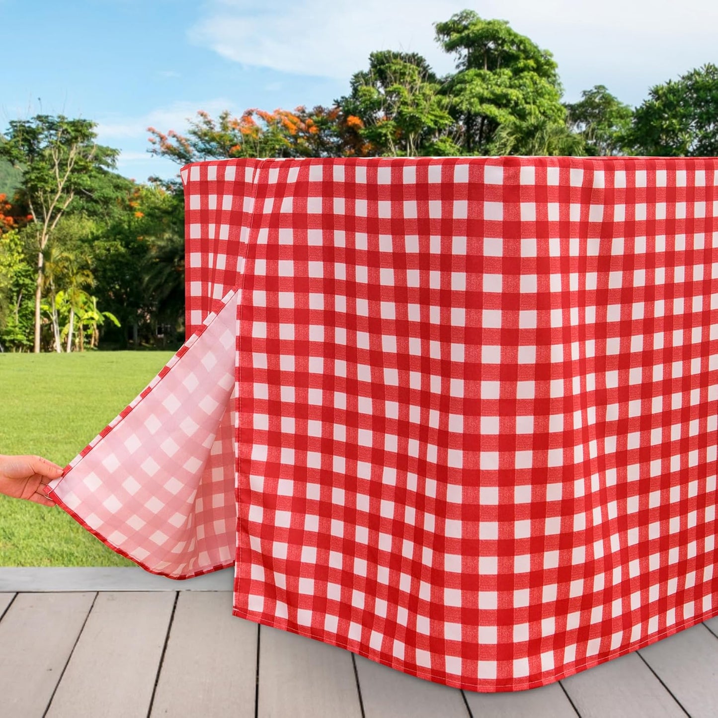 HolidayIdeas Checkered Fitted Table Covers for 8 Foot Tables - 96 x 30 Inch - 2 Pack Rectangle Table Clothes Buffalo Plaid Table Cover for Folding Table, Parties, Picnic, Trade Show (Red and White)