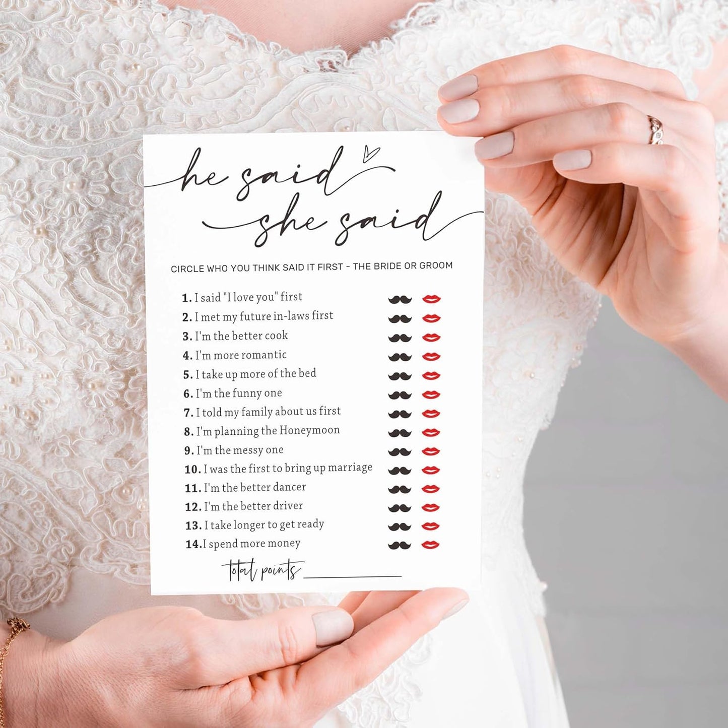 Wedding Shower Games Cards, Guest Who Said It, He Said She Said Game Cards, Bridal Shower Games 25 Guests, Engagement Party Wedding Games for Guests, Minimalist White Wedding Party Supplies - A07