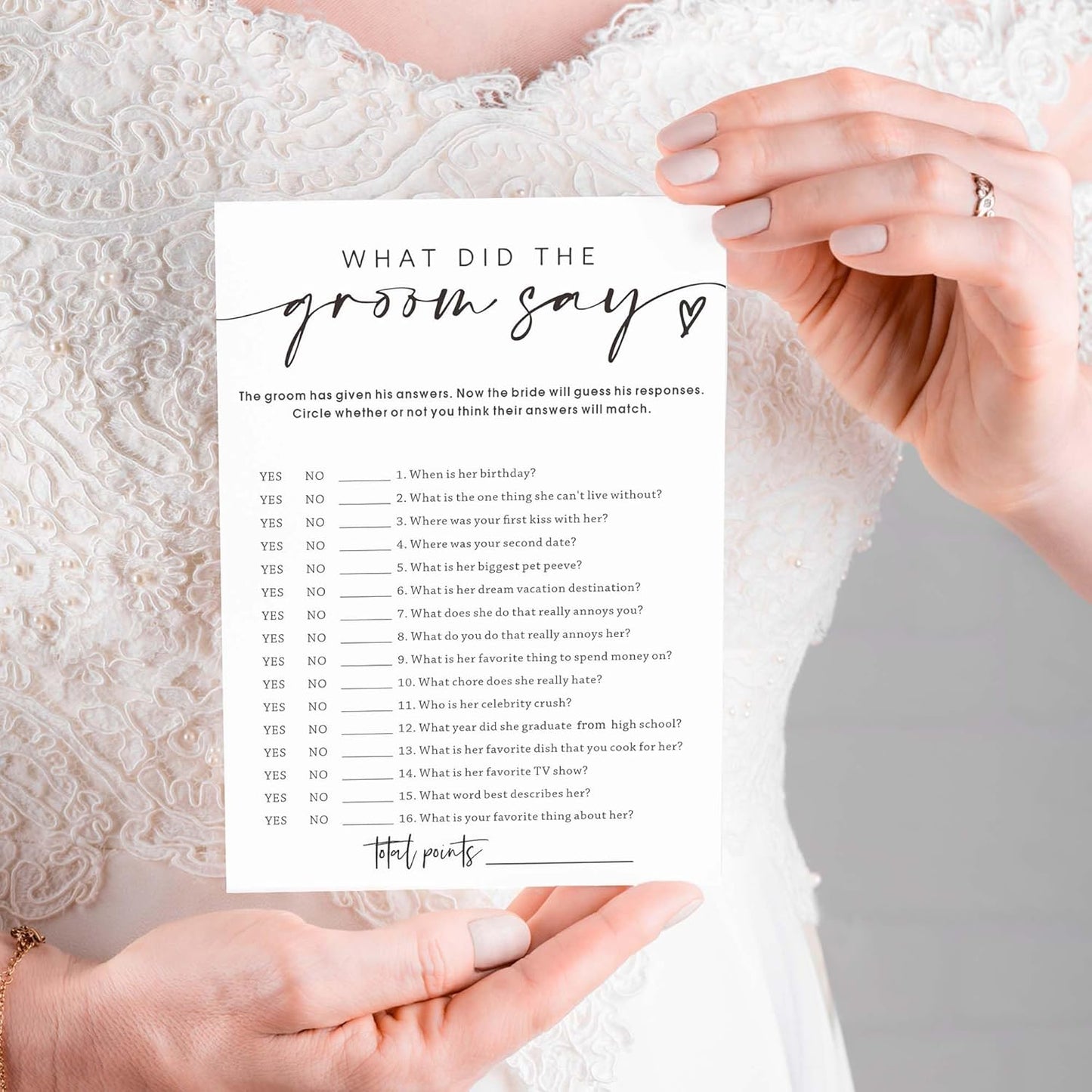 Wedding Shower Games Cards, What Did the Groom Say, Bridal Shower Games 25 Guests, Engagement Party Wedding Games for Guests, Minimalist White Wedding Party Supplies - A12