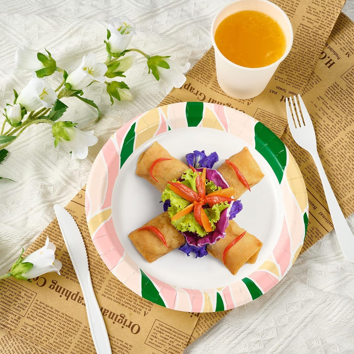 FOCUSLINE 8.375 Inch Paper Plates 360 Pack, Disposable Paper Plate Bulk 360 Count, Soak-Proof & Cut-Proof Bulk Plate for Parties, Picnic and Family Gatherings.