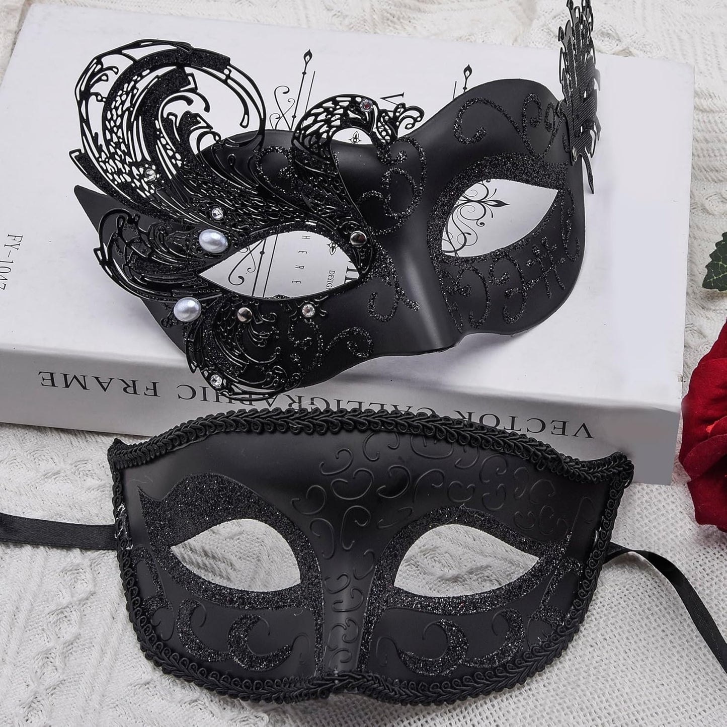 SIQUK Couple Masquerade Masks Metal Venetian Party Mask Halloween Costume Mask Mardi Gras Mask for Couples Women and Men