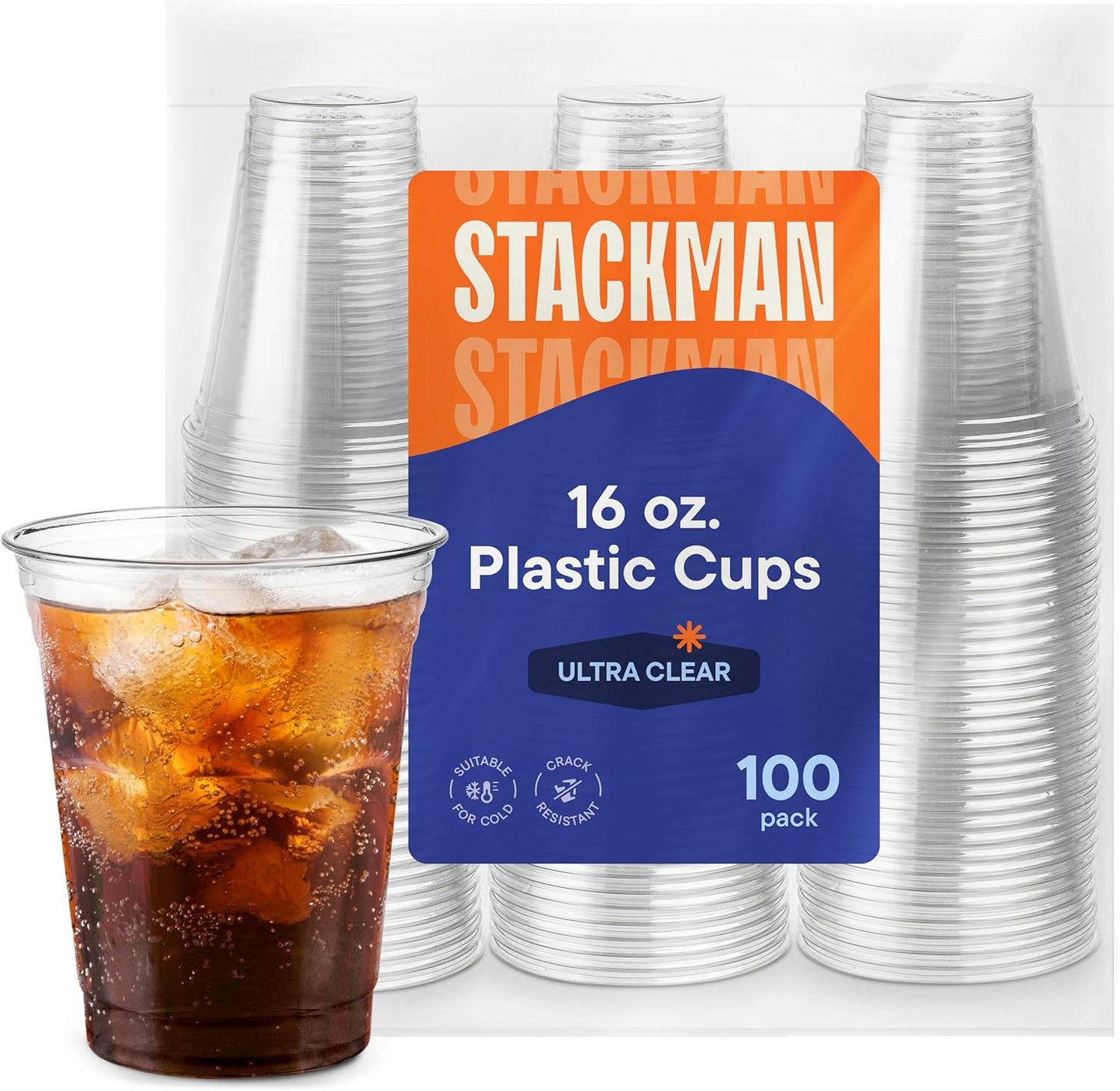 Crystal Clear Disposable Plastic Cups PET [100 Pack - 16 oz.]