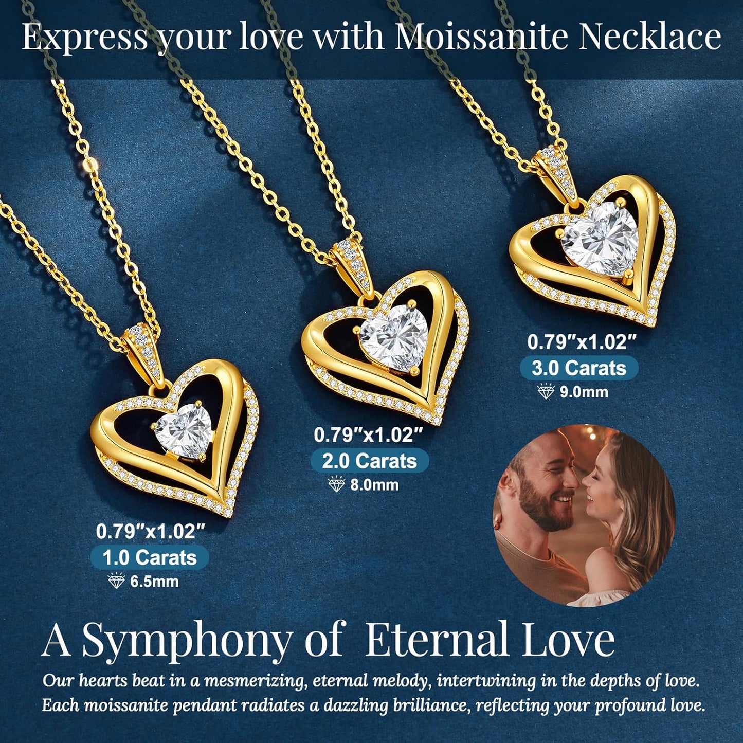 Moissanite Infinity Love Heart Pendant Necklaces for Women, 1-3 Carat 925 Sterling Silver 18K Gold Plated Engraved with"I LOVE YOU', Anniversary Birthday Present Jewelry Christmas Day Gift for Women Wife Girlfriend Her