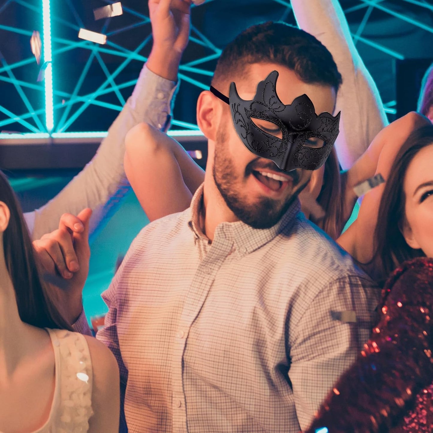 SIQUK Couple Masquerade Masks Set Venetian Party Mask Plastic Halloween Costume Mask Mardi Gras Mask for Women and Men