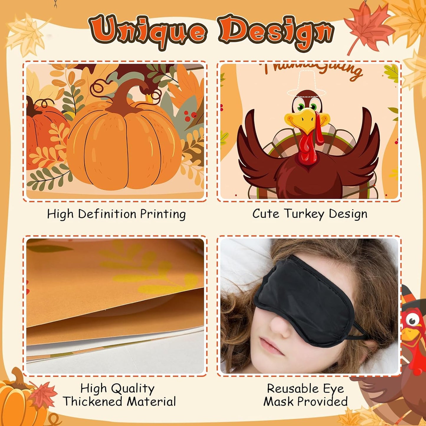 Upgraded, Fall Festival Games for Kids, Pin The Hat on The Turkey, Funny Thanksgiving Games, Classic Design, with Premium Poster, Reusable Stickers, Eye Mask, Ideal Friendsgiving Party Decorations