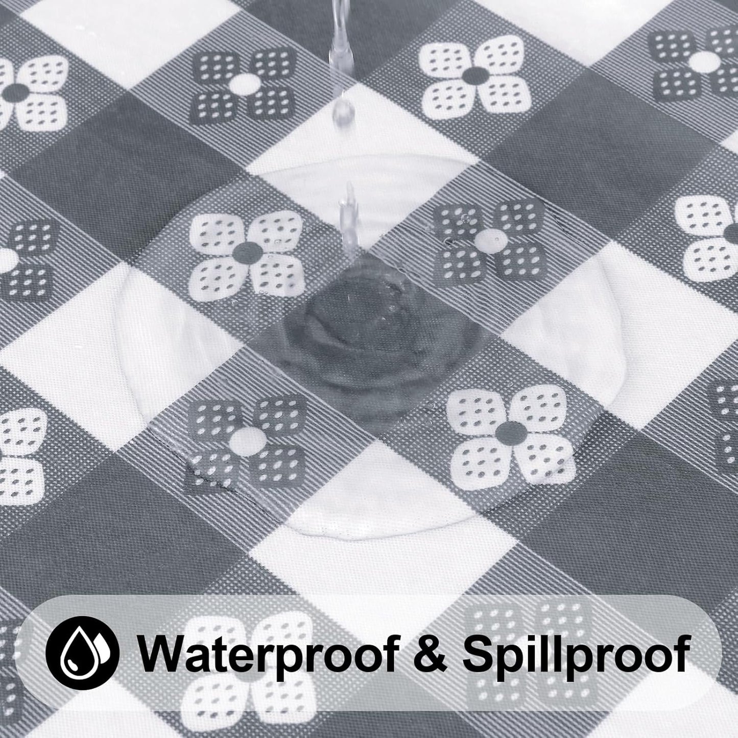 Rectangle Vinyl Table Cloth, Waterproof Elastic Fitted Tablecloth with Flannel Backing, Plastic Table Cover for Picnic, Camping, Outdoor (Grey & White, 30"x48")