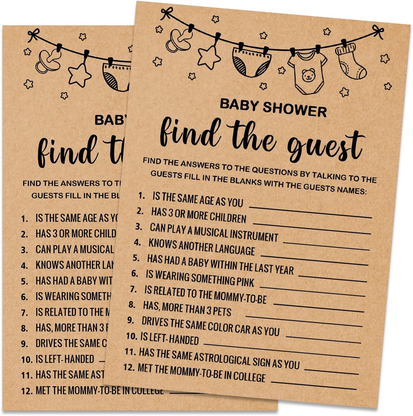 Kraft Baby Shower Game Cards - Find the Guest, Set of 30, Gender Reveal & Party Activities