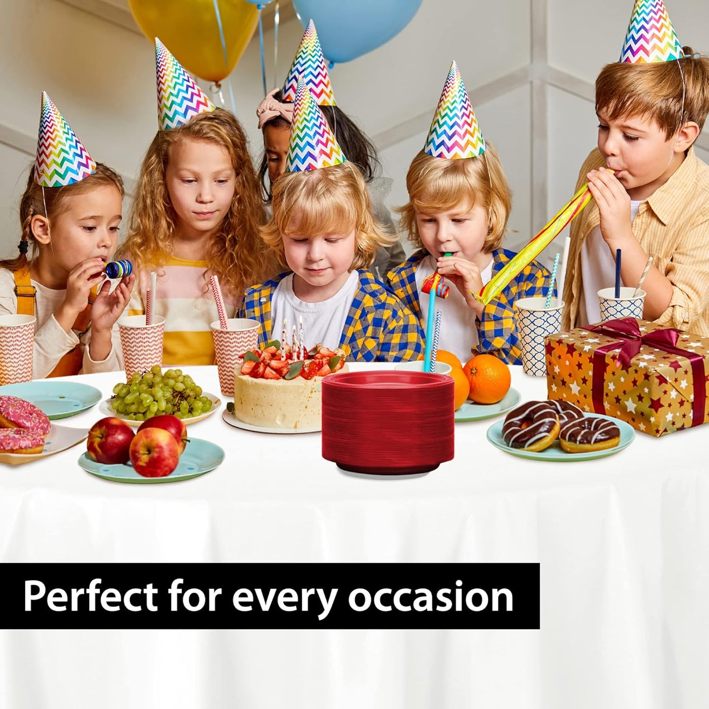 Hanna K. Signature Collection Red Plastic Plates 9 Inch - 600 count Solid Round Party For Weddings, BBQs, Birthday Disposable Dessert (84090 (case))