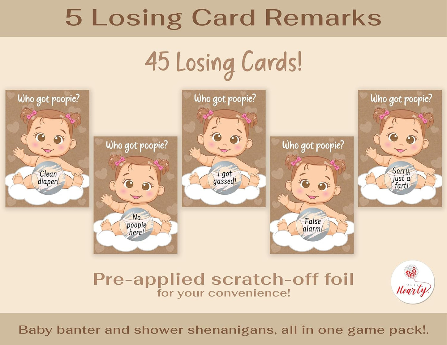 Fun Baby Shower Games for Girls - Poopie Emoji Scratch-Off Lottery Tickets - 50 Cards Hilarious and Engaging Baby Shower Activity