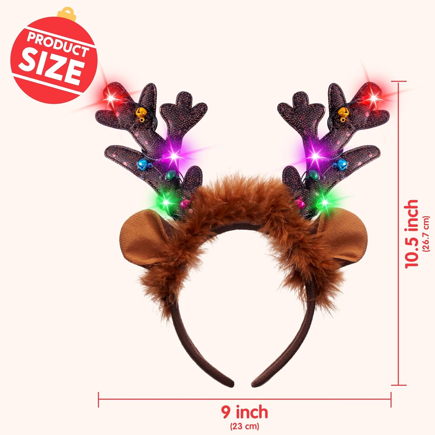 JOYIN Christmas Light Up Headband, Cute Reindeer Headband with LED Bulbs for Adult Kids Party Favor Supplies Xmas Accessories Christmas Holiday
