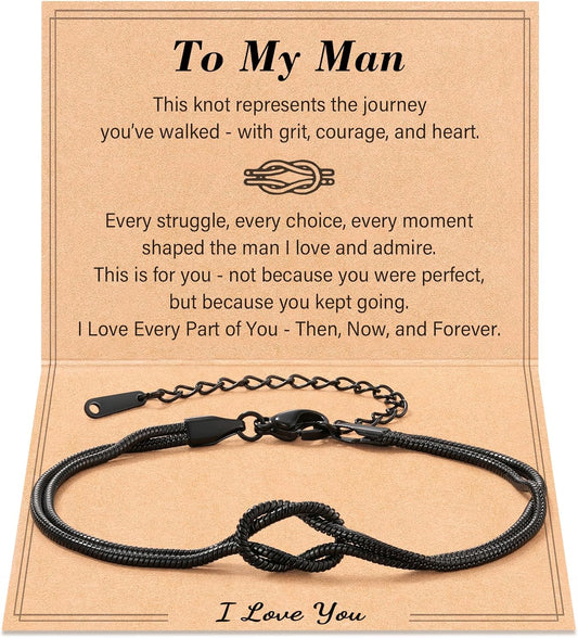 Tarsus To My Men/Husband/Son Bracelet, Black Love Knot Bracelet Jewelry Christmas Birthday Anniversary Valentine Gift Ideas