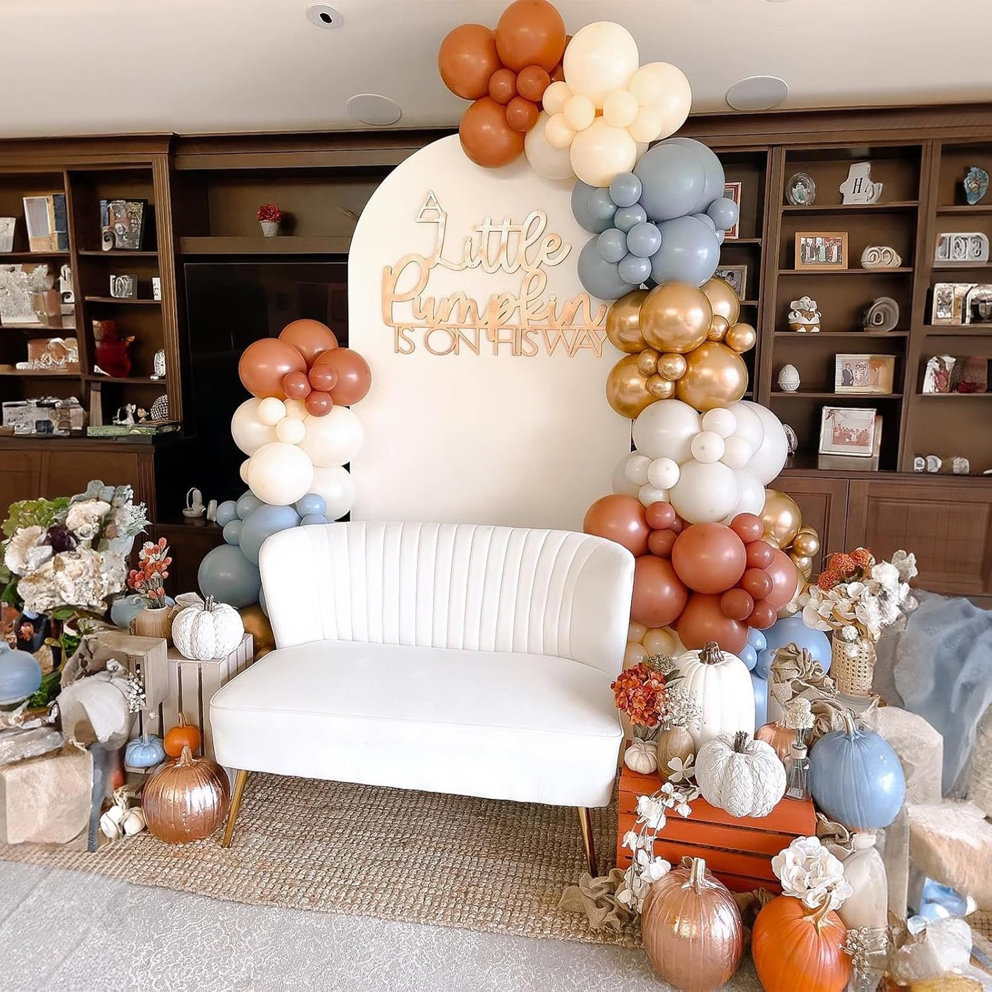 Burnt Orange and Blue Balloons, Fall Terracotta Retro Dusty Blue White Metallic Gold Latex Party Balloons Autumn Thanksgiving Balloon for Wedding Baby Shower Friendsgiving Birthday Party Decorations