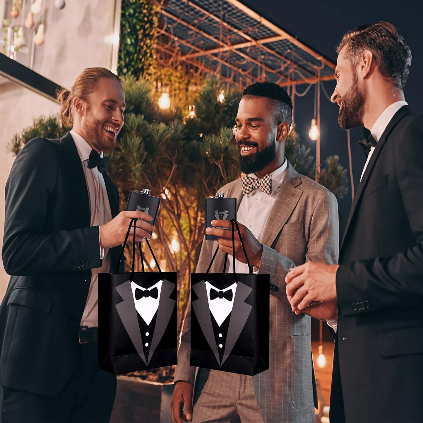 35 Pieces Groomsmen Gifts Set:6 Tuxedo Flask 6pcs Bottle Opener 6 Groomsmen Gauge Glasses 6 Sunglasses 5 Card 6 Gift Bags for Wedding Bachelor Party