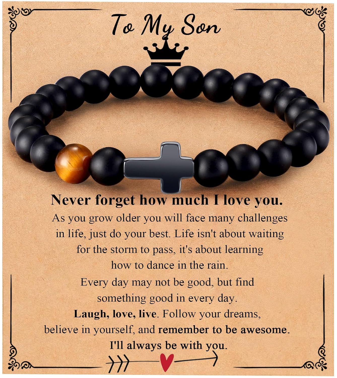 Mens Bracelet with Love Card Inspirational Jewelry Gifts for Man Christian Religious Baptism Valentines Day Graduation Retirement Christmas Beaded Bracelets Gifts