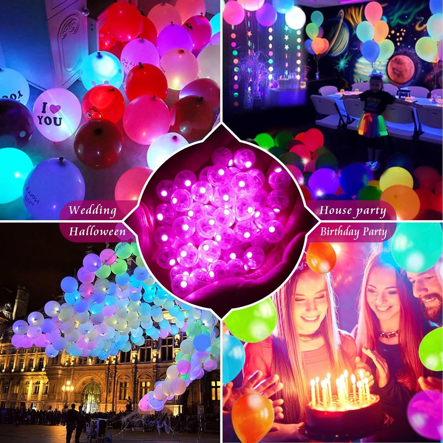 100pcs Balloon Lights Mini Led Lights Round Long Standby Time Multicolor Ball Light Paper Lantern Balloons Lights for Birthday Party Christmas Halloween Decoration (Pink, 100 PCS with Hook)