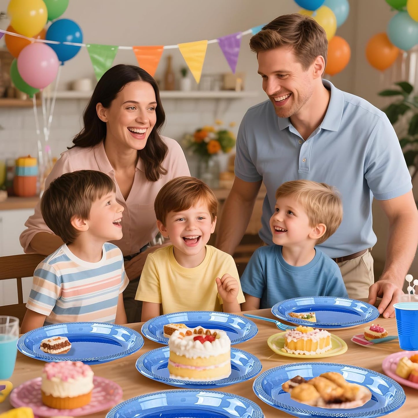 WELLIFE 210Pcs Clear Blue Plastic Plates,Blue Plastic Dinnerware Set,Party Supplies Including Clear Plates, 12OZ Cups, plastic Cutlery and Paper Napkins Serve 30 Guests, Disposable Plates for Party