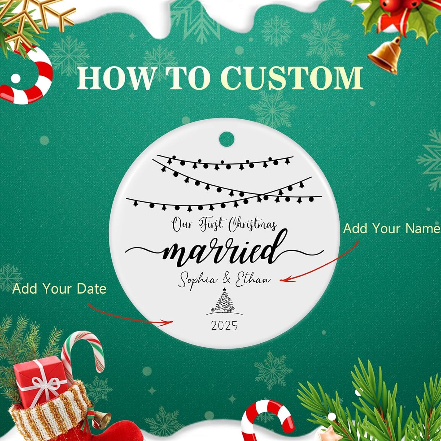 Personalized First Christmas Married Ornament 2025, Custom Engaged Christmas Ornaments with Names, Customized Wedding Engagement Gifts for Newlywed Couples Him Her