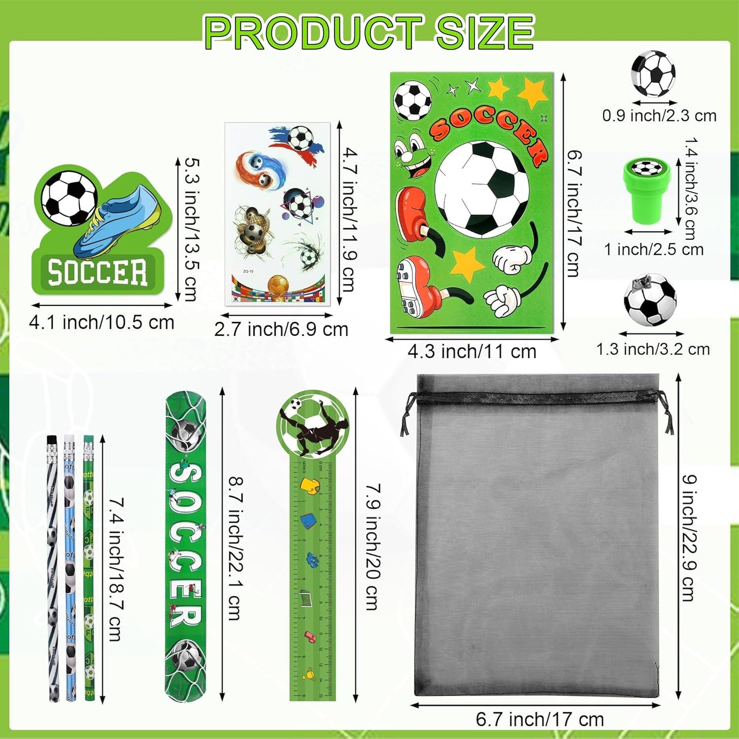 Aneco 340 Pieces Soccer Party Favor Set Soccer Goodie Bags Stuffers Mini Card Pencils Sharpener Eraser Stamp Slap Bracelet Sticker School Stationery Bulk for Sports Party Team Game Prize Birthday Gift