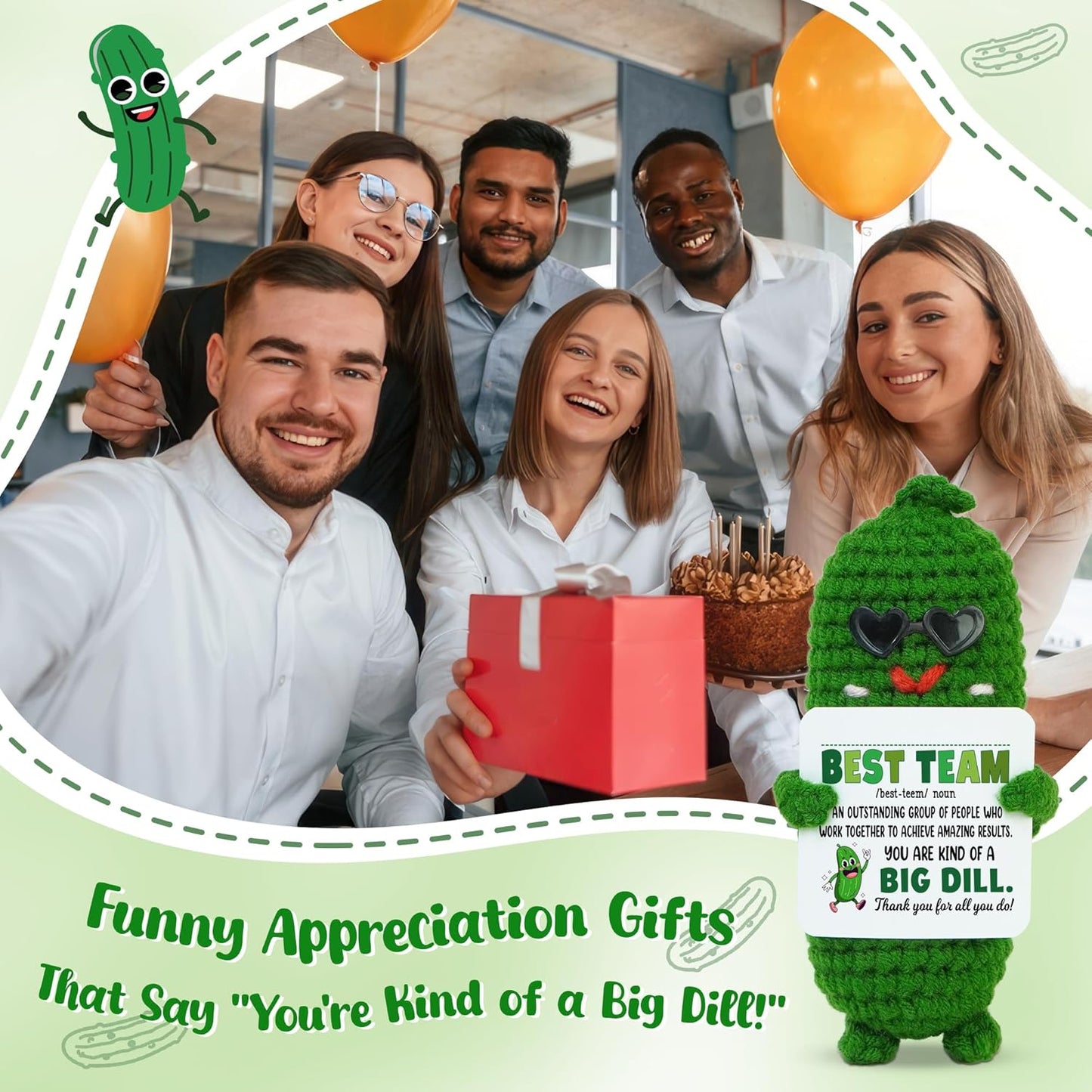 OASSIE Christmas Appreciation Gifts for Employee Coworkers - Positive Pickle Crochet with Card - Birthday Inspirational Thank You Team Gifts for Employees Boss Leader, Stocking Stuffers for Women Men