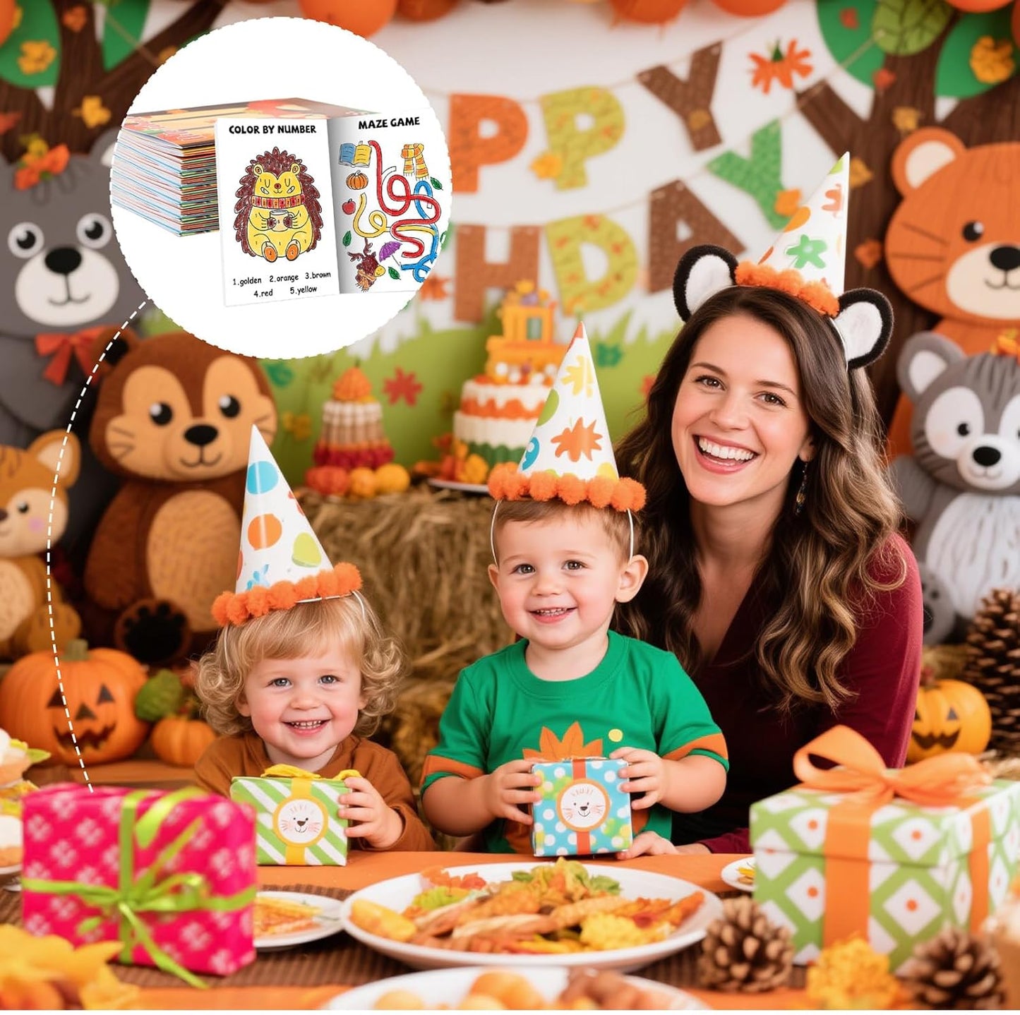 BenLouis 24 Fall Mini Activity Books with 24 Crayons for Kids ages 4-8-16 Autumn Party Favors Bulk Different Brain Game for Classroom Travel Craft Activities Thanksgiving Goodie Bag Gift Stuffer