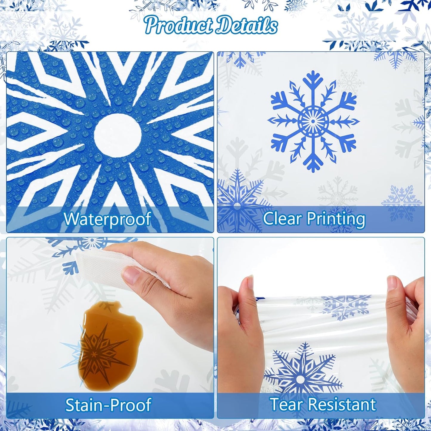 3 Pack Christmas Snowflake Plastic Tablecloth, 54 x 108Inch White and Blue Snowflake Table Cloth Disposable Waterproof Winter Snowflakes Table Cover for Winter Holiday New Year Party Supplies Decor
