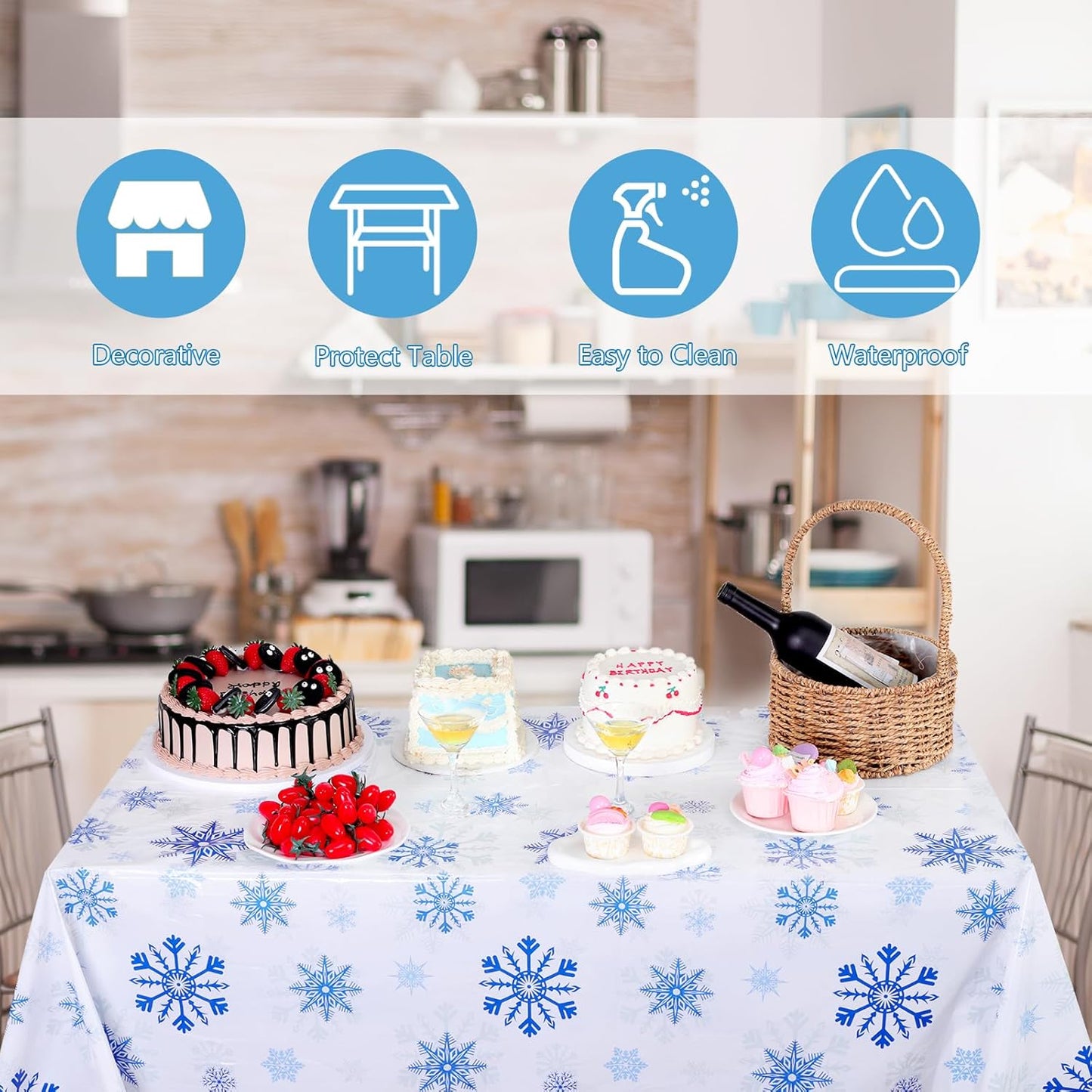 3 Pack Christmas Snowflake Plastic Tablecloth, 54 x 108Inch White and Blue Snowflake Table Cloth Disposable Waterproof Winter Snowflakes Table Cover for Winter Holiday New Year Party Supplies Decor