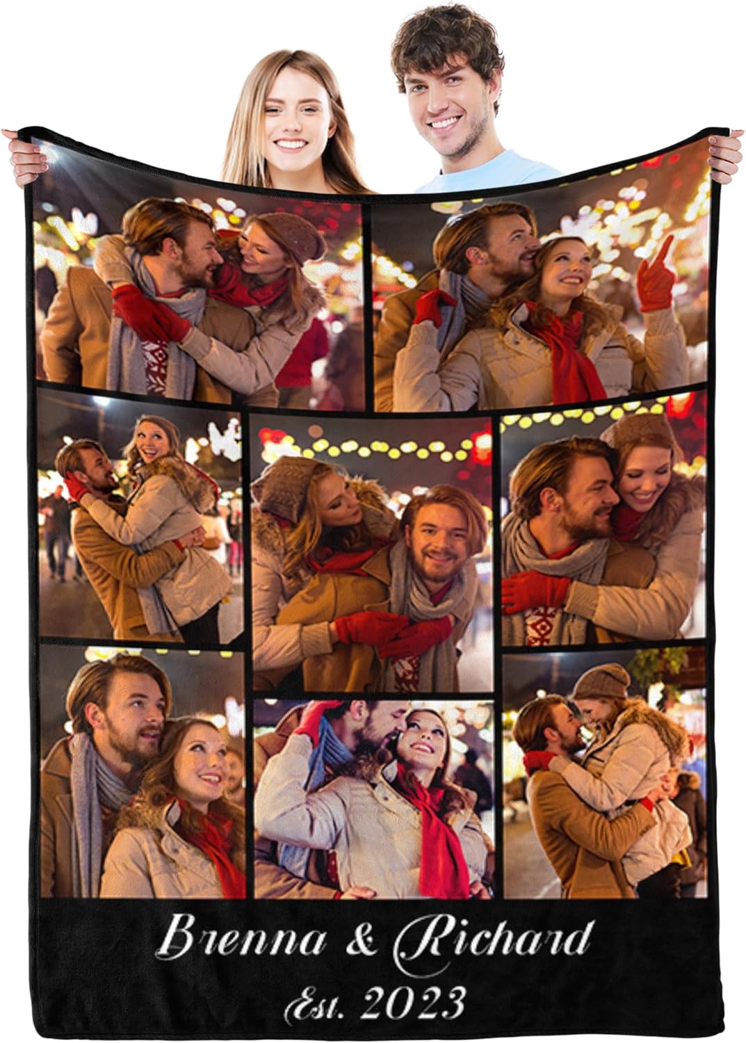 Personalized Valentine's Gifts for Couples, Custom Photo Blankets for Boyfriend Girlfriend with & Name Date, I Love You Birthday Wedding for Wife, Husband, Her, Him