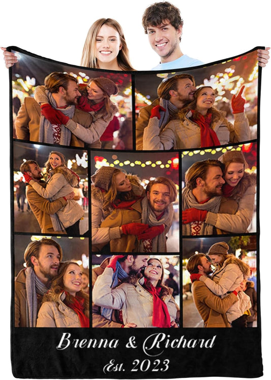 Personalized Valentine's Gifts for Couples, Custom Photo Blankets for Boyfriend Girlfriend with & Name Date, I Love You Birthday Wedding for Wife, Husband, Her, Him