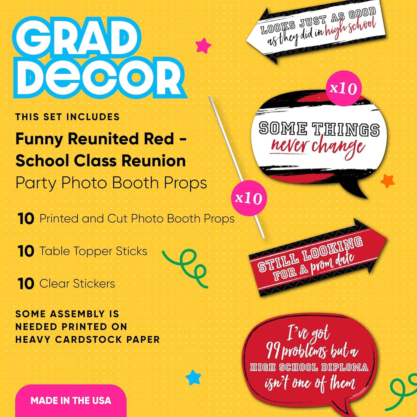 Big Dot of Happiness Funny Reunited Red - School Class Reunion Party Photo Booth Props Kit - 10 Piece