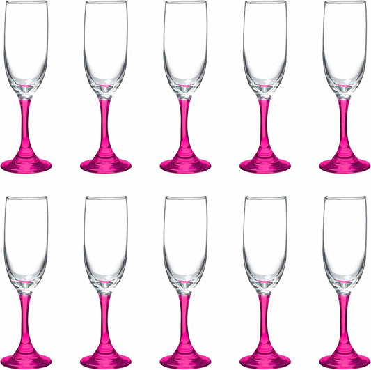 DISCOUNT PROMOS Premiere Champagne Flutes 6.25 oz. Set of 10, Bulk Pack - Elegant Drinkware for Weddings, Events, & Promotional Gifts - Pink