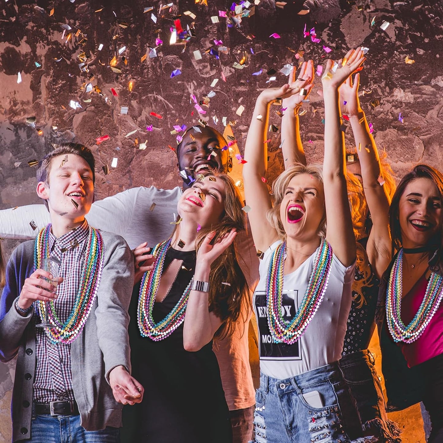 SHAOQINLIN 50 PCS Mardi Gras Beads Necklaces, 10 Colors 33 Inch Colorful Bead Necklaces Bulk Party Beads Round Beaded Necklace for Mardi Gras, St. Patrick's Day, Christmas, Carnival Party Favor